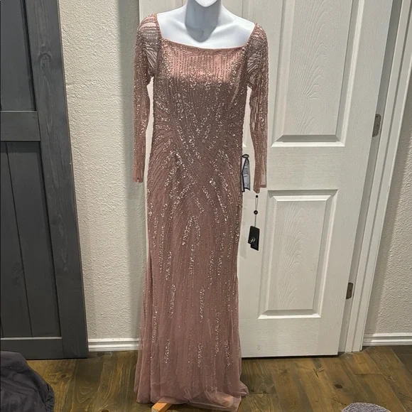 Adrianna Papell | Dresses | Adrianna Papell Gold Sequin Gown Square Neck  From Macys Nwt